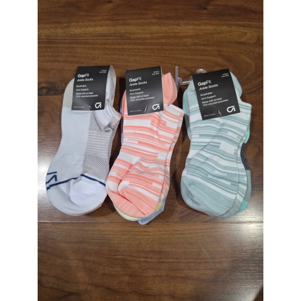 GapFit Ankle Socks Women One Size Multicolor New 3-Pack Arch Support - 9 pairs